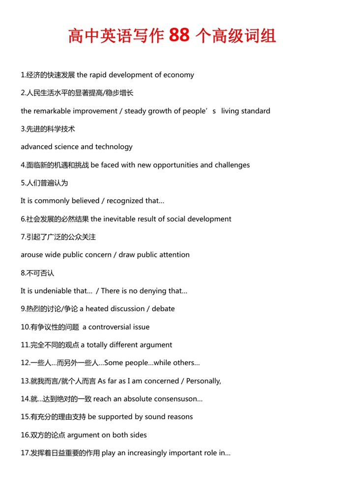 高中英语写作88个高级词组.pdf可打印-找题宝