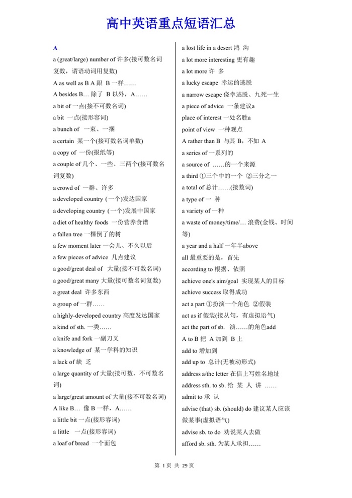 高中英语重点短语汇总.pdf可打印-找题宝