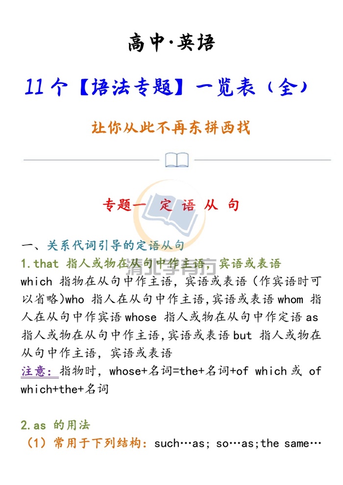 高中英语11个【语法专题】一览表(全),让你从此不再东拼西找!.pdf可打印-找题宝